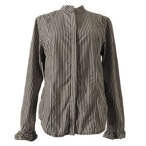 Frame Denim Women’s Multi-Sage Colored Tailored Button Down Pin Stripe T…